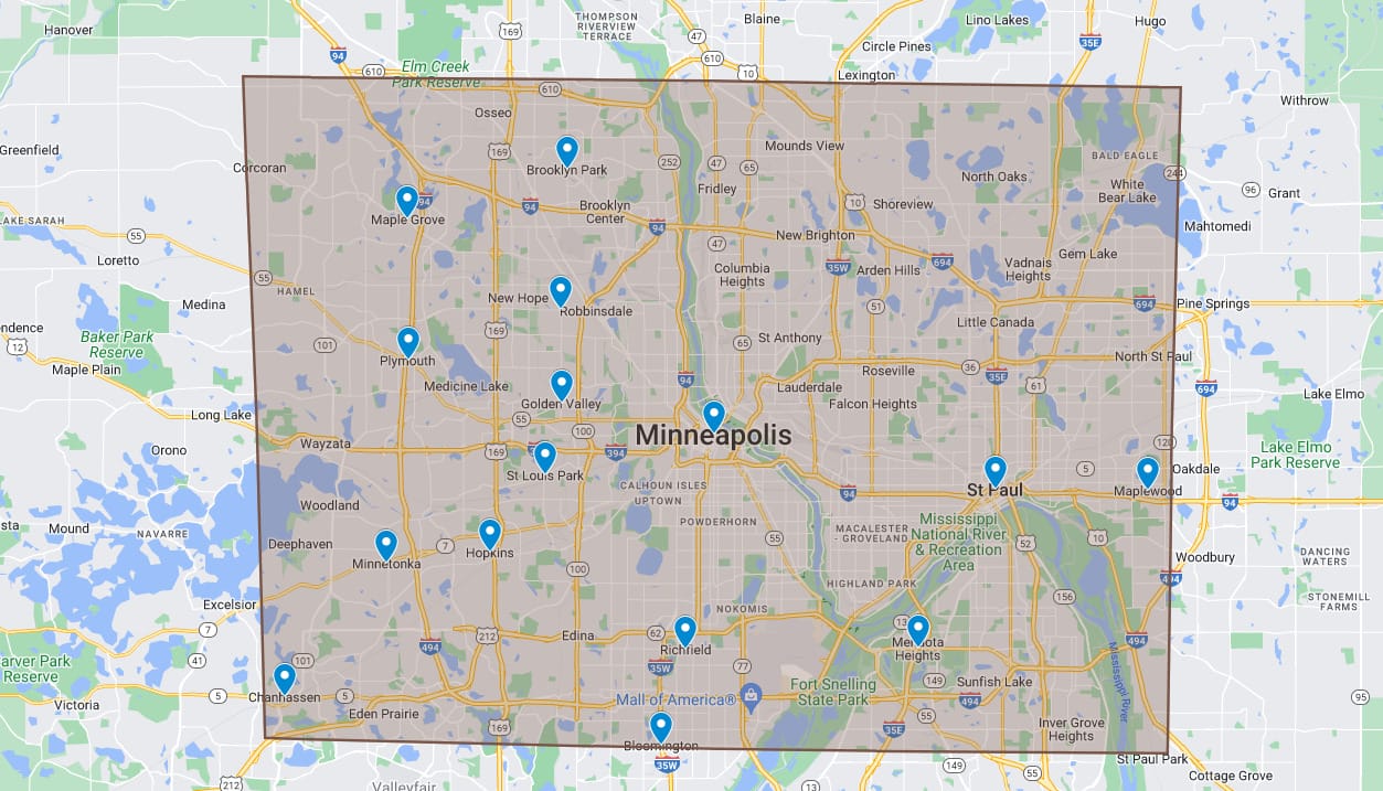 Rock Hard Roofing service area map